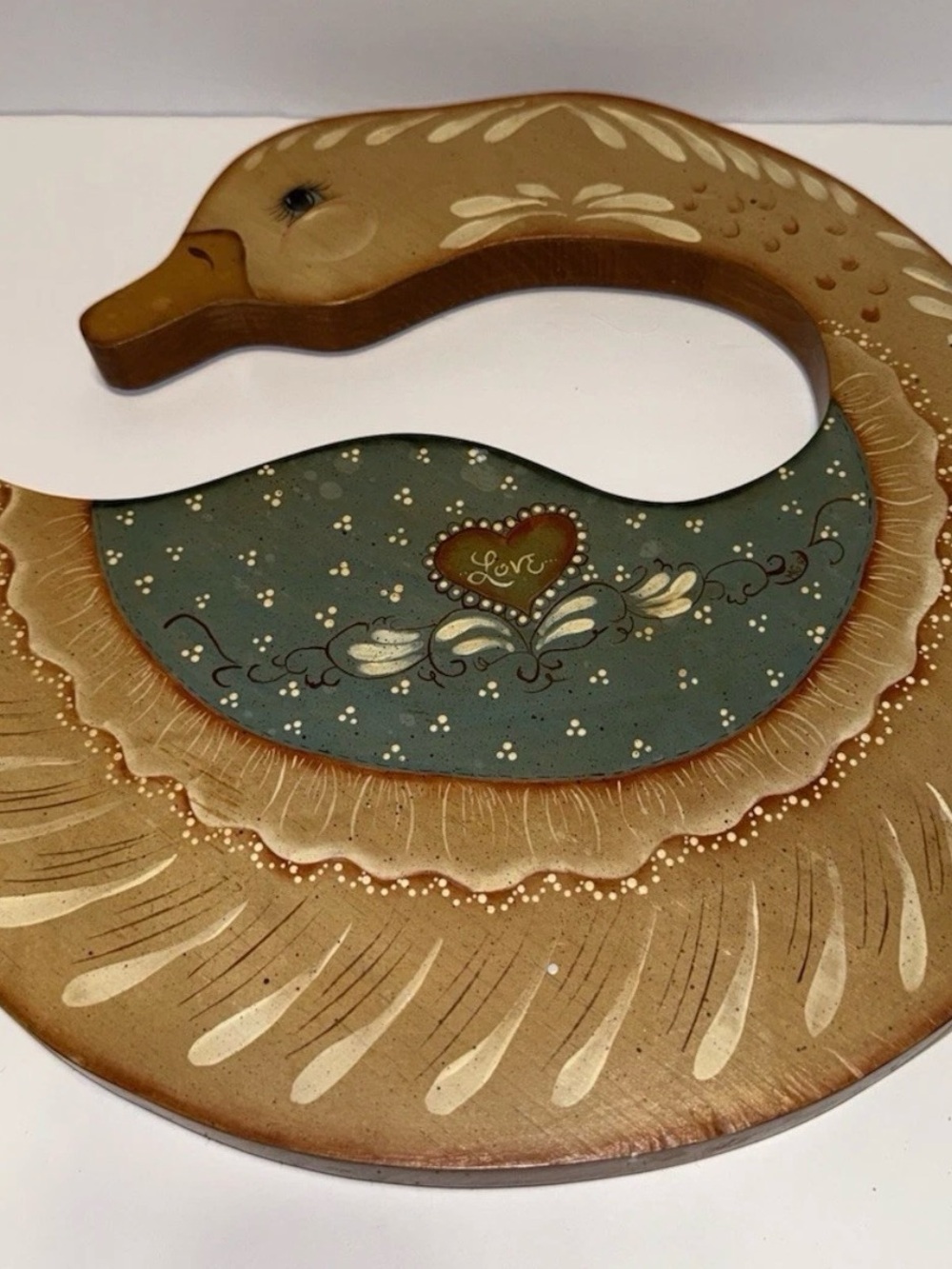 Goose Wall Plaque Country Folk Art Blue Apron Love Rustic